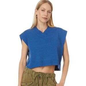 Free People Size Medium Easy Street V-Neck Sweater Vest Deja Blue NWT $78